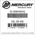 Bar codes for Mercury Marine part number 92-858046K01