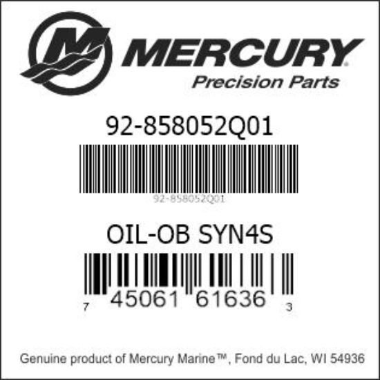 Bar codes for Mercury Marine part number 92-858052Q01