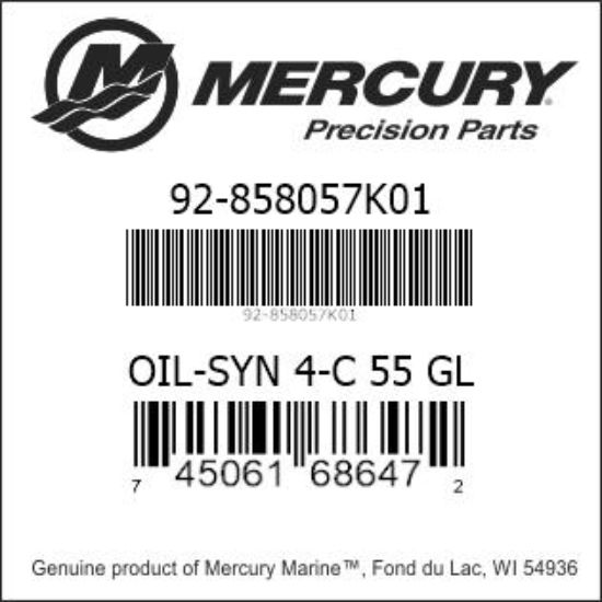 Bar codes for Mercury Marine part number 92-858057K01
