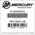 Bar codes for Mercury Marine part number 92-858058K01