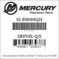 Bar codes for Mercury Marine part number 92-858069Q01