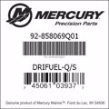 Bar codes for Mercury Marine part number 92-858069Q01