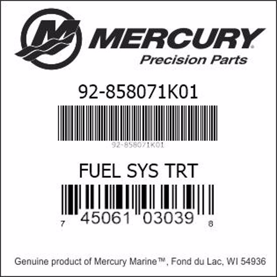 Bar codes for Mercury Marine part number 92-858071K01