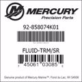 Bar codes for Mercury Marine part number 92-858074K01