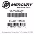 Bar codes for Mercury Marine part number 92-858074Q01