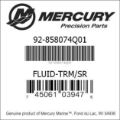 Bar codes for Mercury Marine part number 92-858074Q01