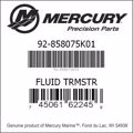 Bar codes for Mercury Marine part number 92-858075K01