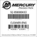 Bar codes for Mercury Marine part number 92-858080K03