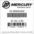 Bar codes for Mercury Marine part number 92-858092A01
