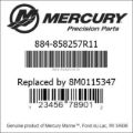 Bar codes for Mercury Marine part number 884-858257R11