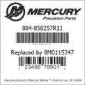 Bar codes for Mercury Marine part number 884-858257R11