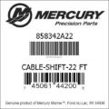 Bar codes for Mercury Marine part number 858342A22