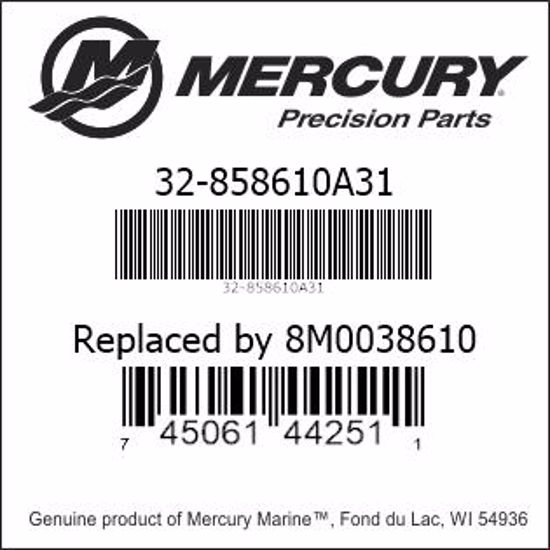 Bar codes for Mercury Marine part number 32-858610A31