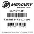 Bar codes for Mercury Marine part number 92-859039A12