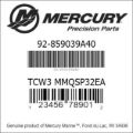 Bar codes for Mercury Marine part number 92-859039A40