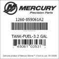 Bar codes for Mercury Marine part number 1260-859061A2