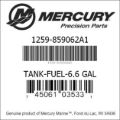 Bar codes for Mercury Marine part number 1259-859062A1
