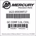 Bar codes for Mercury Marine part number 1623-859399T17