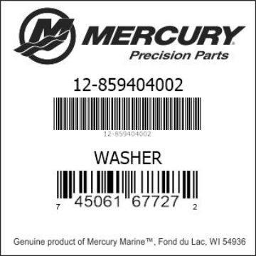 Mercury Marine part number 12-859404002 WASHER Bar codes for Mercury Marine part number 12-859404002