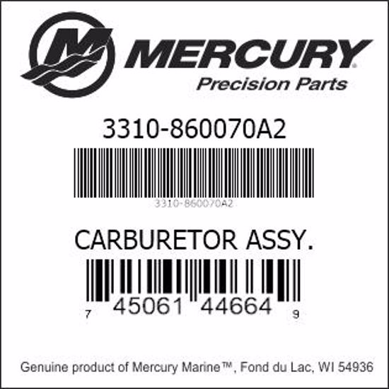 Bar codes for Mercury Marine part number 3310-860070A2