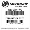 Bar codes for Mercury Marine part number 3310-860070A2