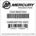 Bar codes for Mercury Marine part number 3310-860070A2