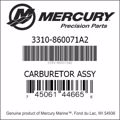 Bar codes for Mercury Marine part number 3310-860071A2
