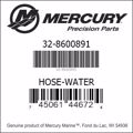 Bar codes for Mercury Marine part number 32-8600891