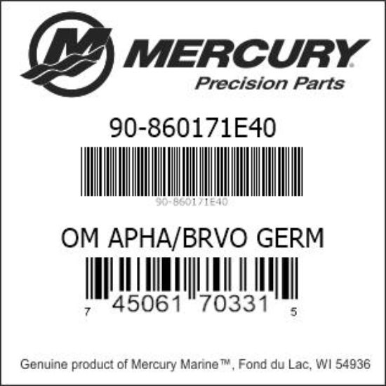 Bar codes for Mercury Marine part number 90-860171E40
