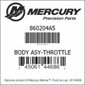Bar codes for Mercury Marine part number 860204A5