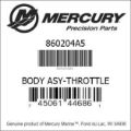 Bar codes for Mercury Marine part number 860204A5