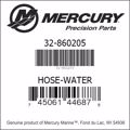 Bar codes for Mercury Marine part number 32-860205