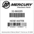 Bar codes for Mercury Marine part number 32-860205