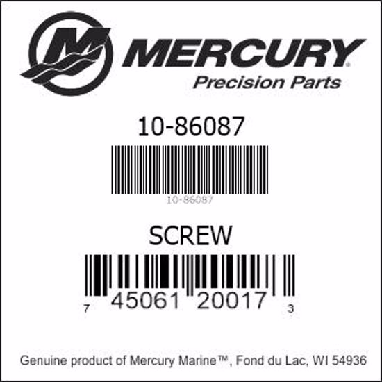 Bar codes for Mercury Marine part number 10-86087