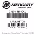 Bar codes for Mercury Marine part number 3310-861080A1