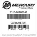 Bar codes for Mercury Marine part number 3310-861080A1