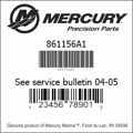 Bar codes for Mercury Marine part number 861156A1