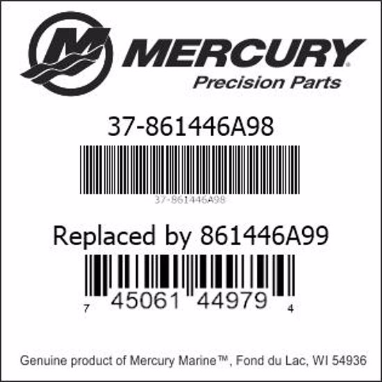 Bar codes for Mercury Marine part number 37-861446A98