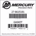 Bar codes for Mercury Marine part number 27-8615181