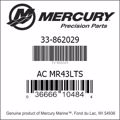 Bar codes for Mercury Marine part number 33-862029