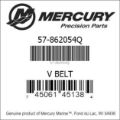 Bar codes for Mercury Marine part number 57-862054Q