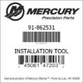 Bar codes for Mercury Marine part number 91-862531