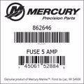Bar codes for Mercury Marine part number 862646