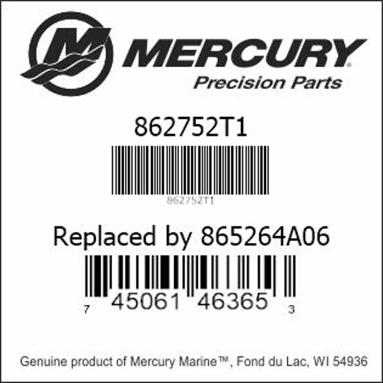 Bar codes for Mercury Marine part number 862752T1