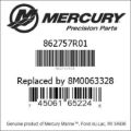 Bar codes for Mercury Marine part number 862757R01