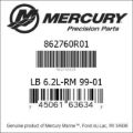 Bar codes for Mercury Marine part number 862760R01