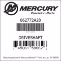 Bar codes for Mercury Marine part number 862772A28