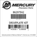 Bar codes for Mercury Marine part number 862975A2