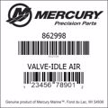Bar codes for Mercury Marine part number 862998