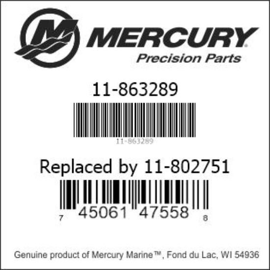 Bar codes for Mercury Marine part number 11-863289